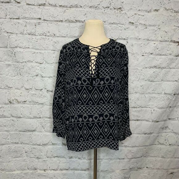 Madewell Black Primal Print 3/4 Sleeve Tunic Blouse Small - Picture 9 of 12